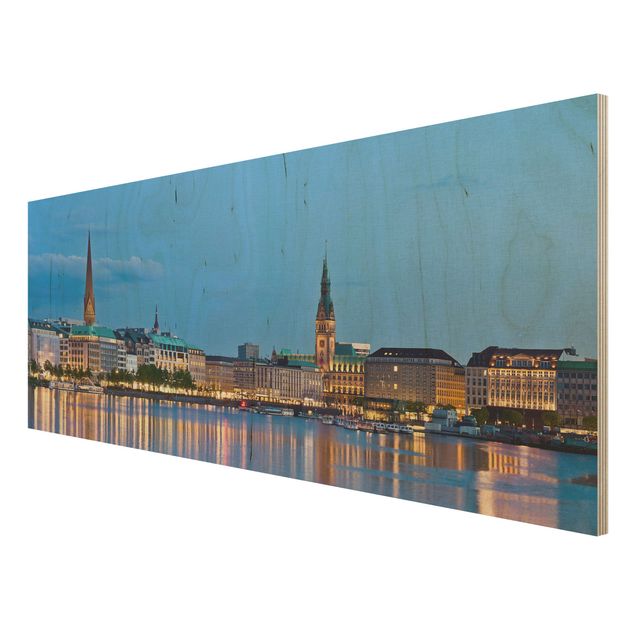 Obrazy na drewnie panorama Hamburga