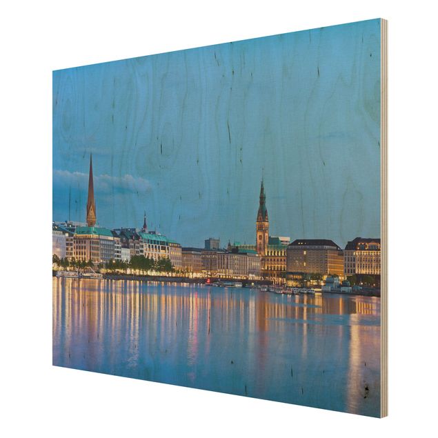 Obrazy na drewnie panorama Hamburga