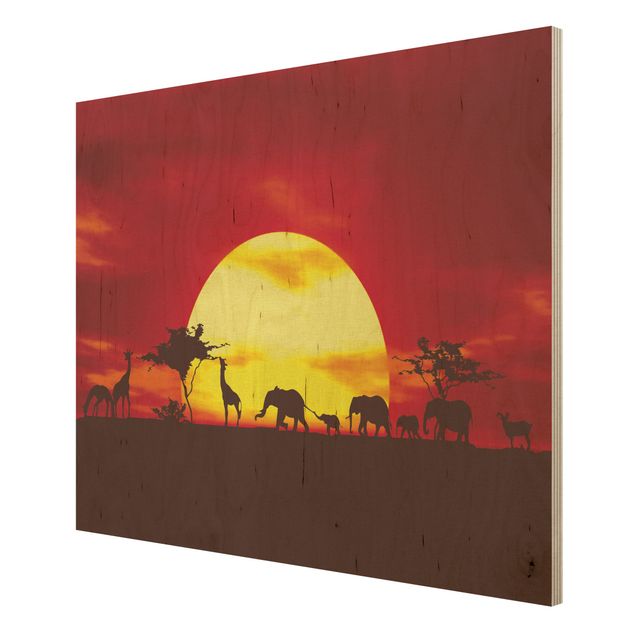 Obrazy na drewnie Karawana o zachodzie słońca