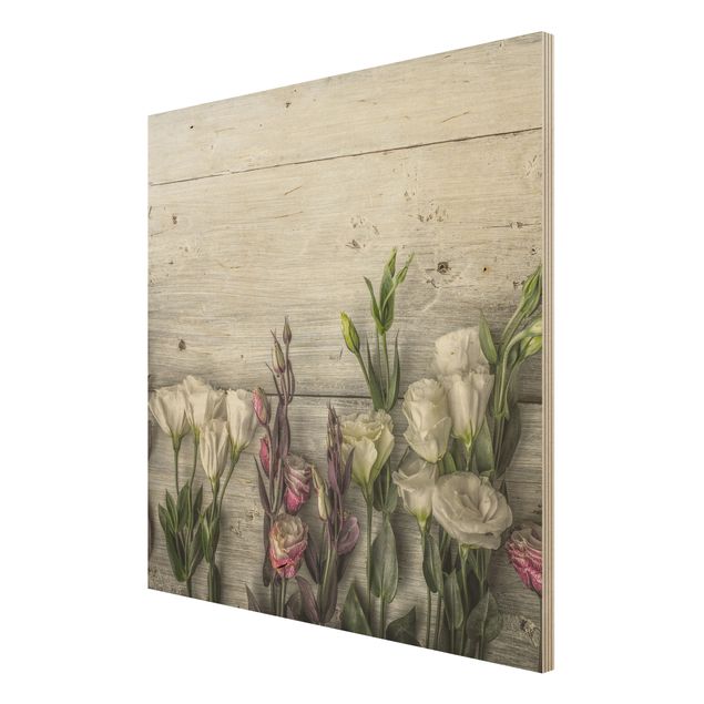 Obrazy z drewna Tulipanowa róża Shabby Wood Look