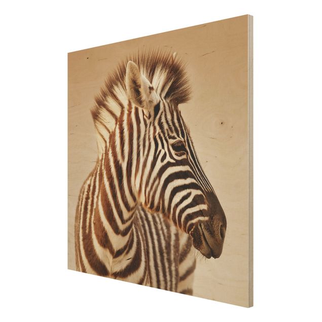 Obrazy z drewna Portret dziecka w typie zebry