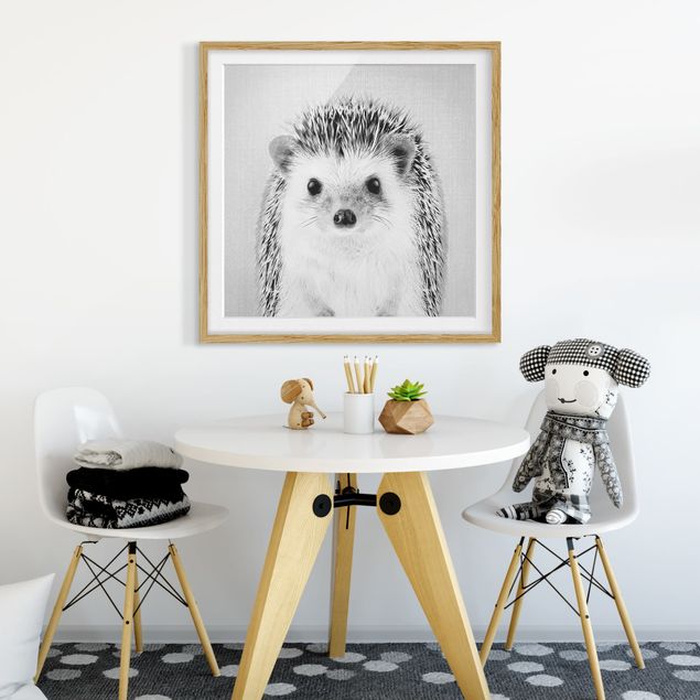 Obrazy w ramie dla dzieci Hedgehog Ingolf Black And White