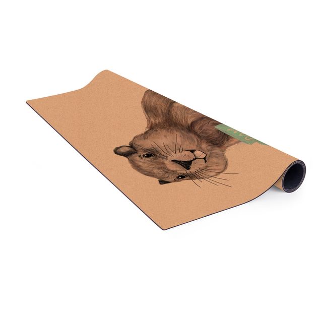 brązowy dywan Ilustracja przedstawiająca bobra z filiżanką kawy