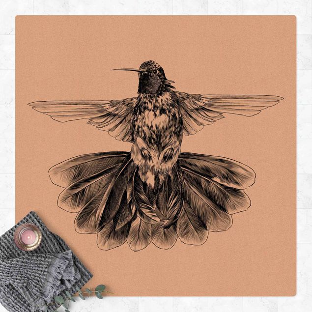 nowoczesny dywan Ilustracja latającego kolibra Czarna