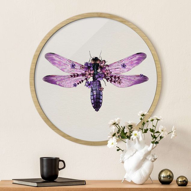 Obrazy w ramie zwierzęta Illustration Floral Dragonfly