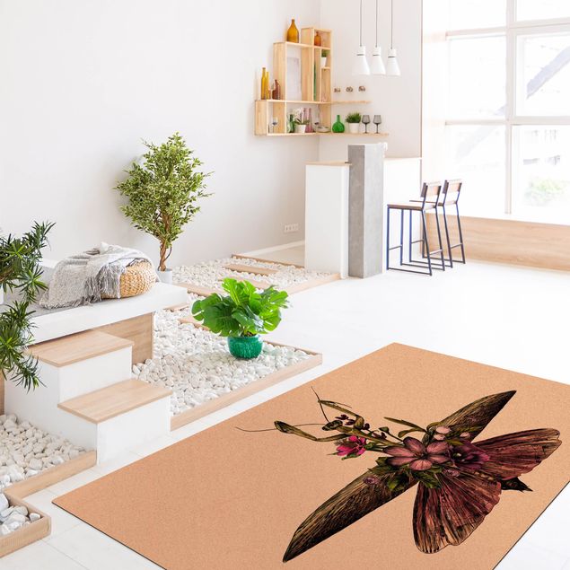 duży dywan do pokoju Ilustracja przedstawiająca modliszkę kwiatową