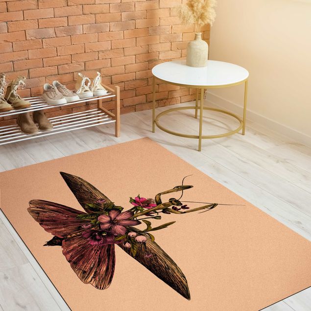 zielony dywan Ilustracja przedstawiająca modliszkę kwiatową