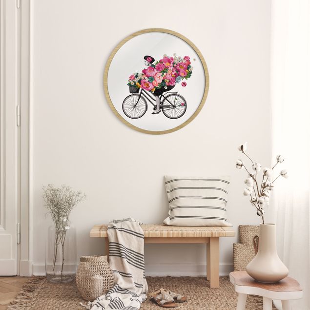 Nowoczesne obrazy Illustration Woman On Bicycle Collage Colourful Flowers
