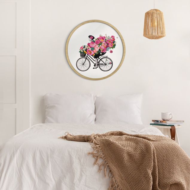 Obrazy portret Illustration Woman On Bicycle Collage Colourful Flowers