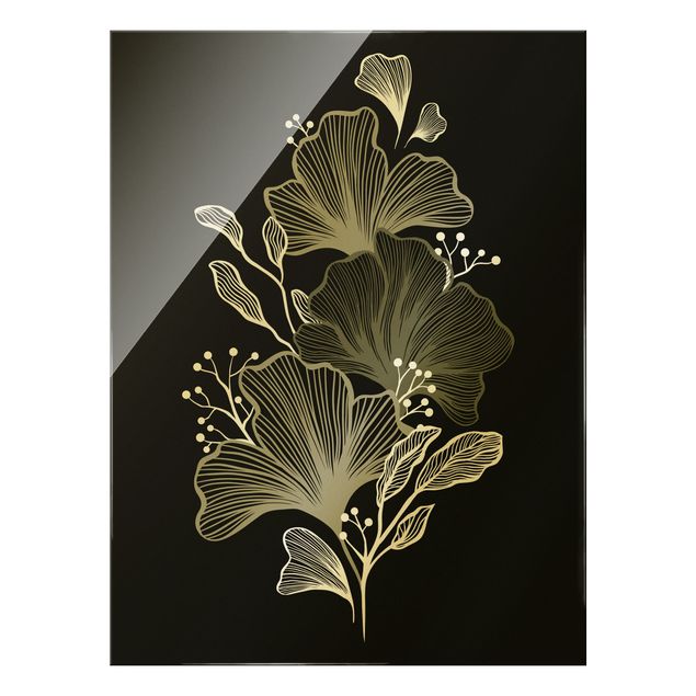 Obraz na szkle - Ilustracja Liście miłorzębu japońskiego ciemnozielone