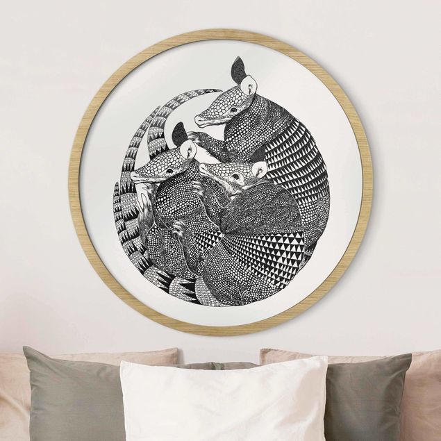 Obrazy w ramie zwierzęta Illustration Armadillo Black And White Pattern