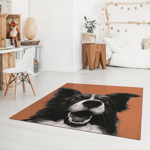 nowoczesny dywan Ilustracja pies Border Collie czarno-biały malarstwo