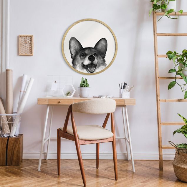 Obrazy w ramie zwierzęta Illustration Dog Corgi Black And White Painting