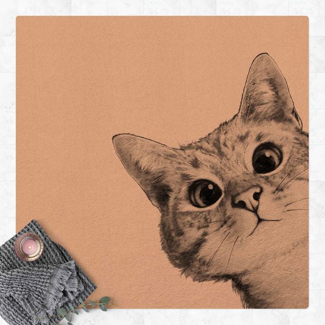 dywan nowoczesny Ilustracja kota Rysunek czarno-biały