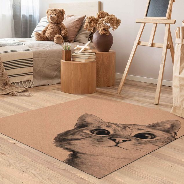 dywan pod stół Ilustracja kota Rysunek czarno-biały