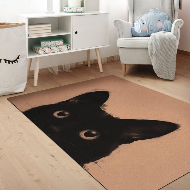 dywan antracytowy Ilustracja czarnego kota na białym obrazie