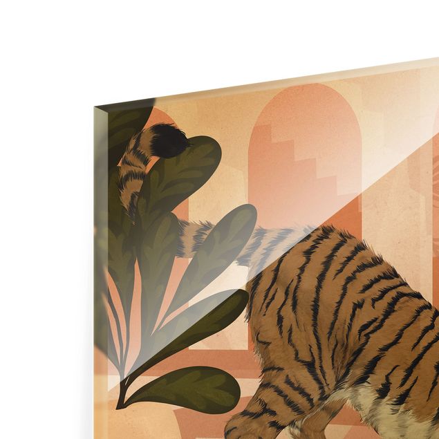Obraz na szkle - Ilustracja tygrysa w pastelowym różowym malarstwie