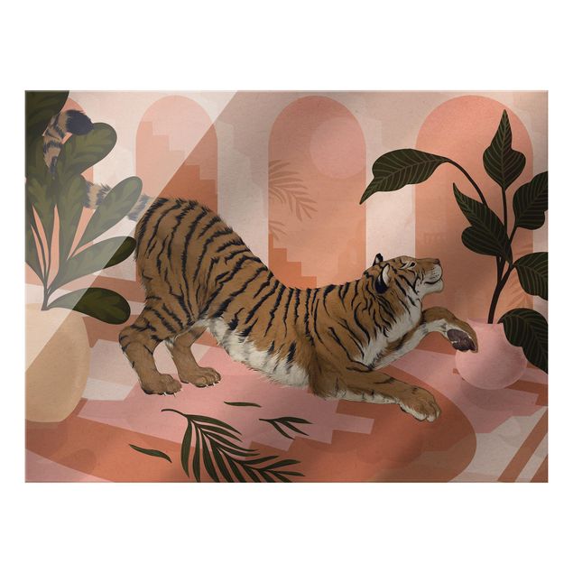 Obrazy na szkle zwierzęta Ilustracja tygrysa w pastelowym różowym malarstwie