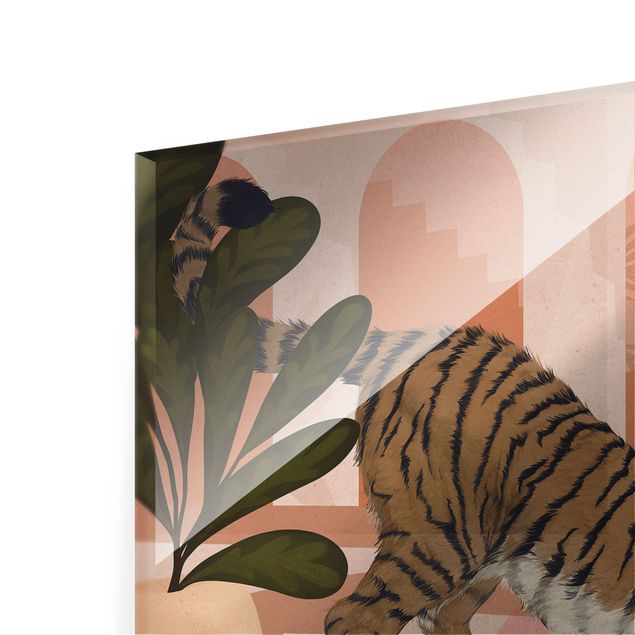 Obrazy do salonu Ilustracja tygrysa w pastelowym różowym malarstwie