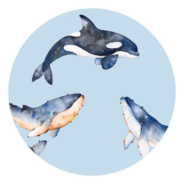 Fototapety Ilustrowane wieloryby jako akwarela