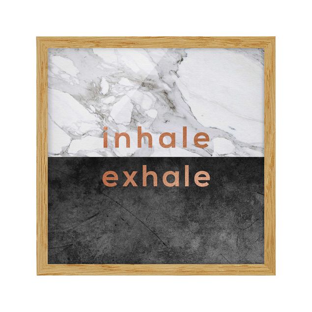 Obrazy w ramie do kuchni Inhale Exhale Miedź i marmur