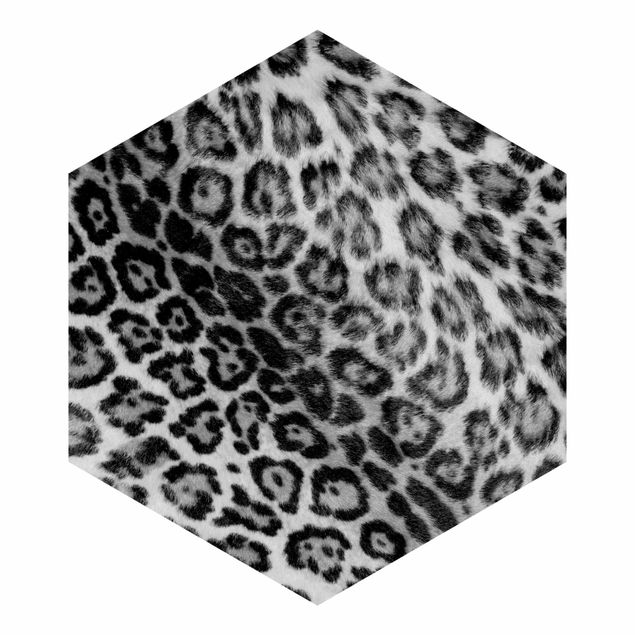 Sześciokątna tapeta samoprzylepna - Skóra jaguara, czarno-biała