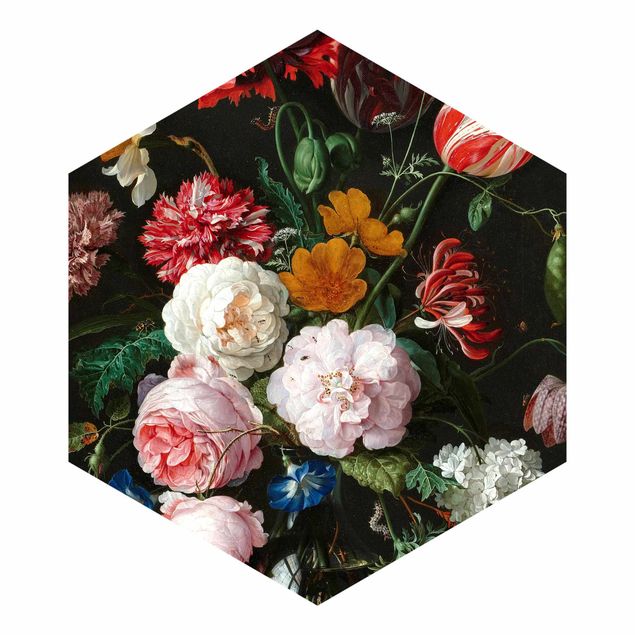 Sześciokątna tapeta samoprzylepna - Jan Davidsz de Heem - Martwa natura z kwiatami w szklanym wazonie
