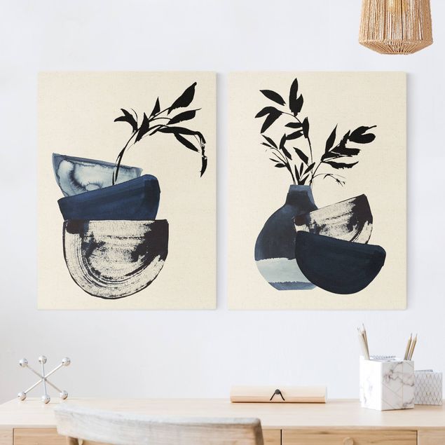 Obrazy do salonu Akwarela japońska - Zastawa stołowa z gałązkami