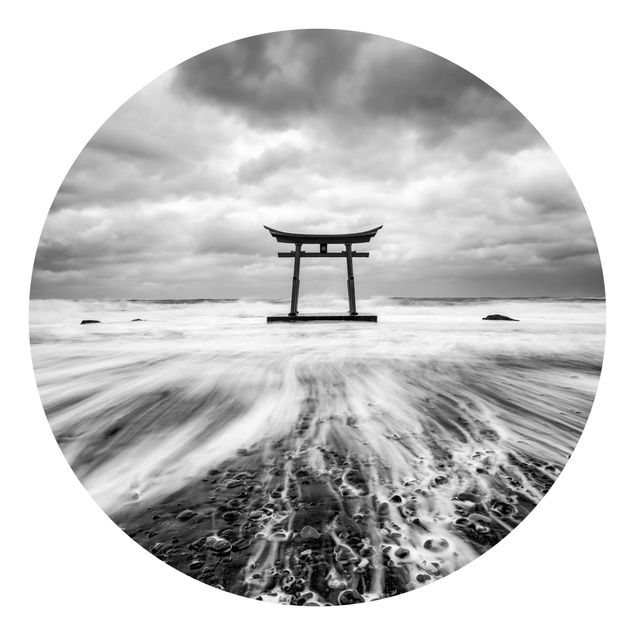 Okrągła tapeta samoprzylepna - Japońskie torii w morzu