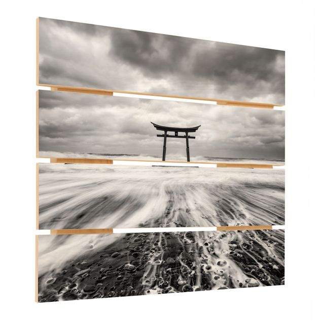 Obraz z drewna - Japońskie torii w morzu