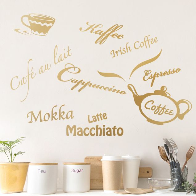 Naklejki na ścianę kawa Odmiany kawy z dzbankiem do kawy