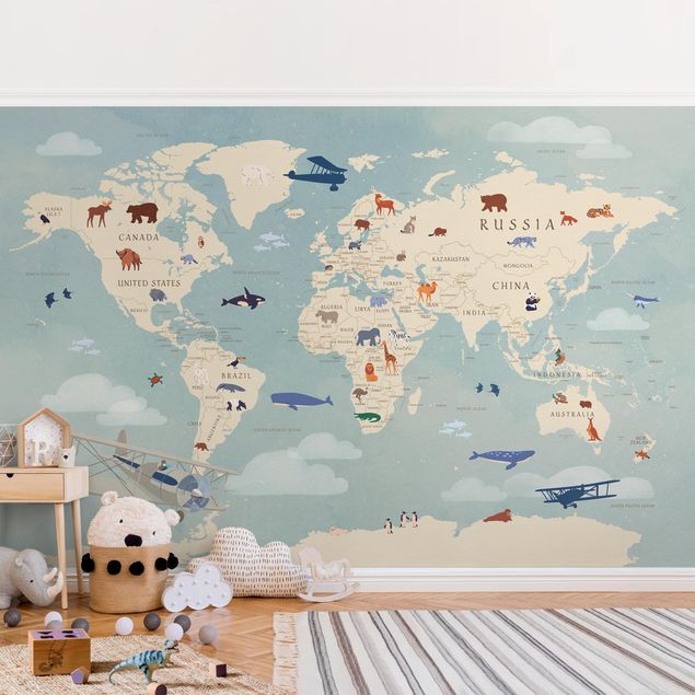 Tapety zwierzęta Map With With Animals Of The World
