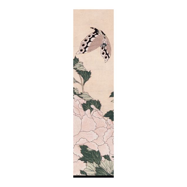Tekstylia domowe Katsushika Hokusai - Różowe piwonie z motylem