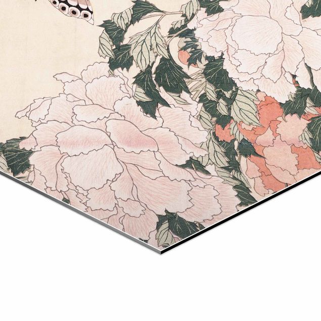 Katsushika Hokusai obrazy Katsushika Hokusai - Pink Peonies With Butterfly