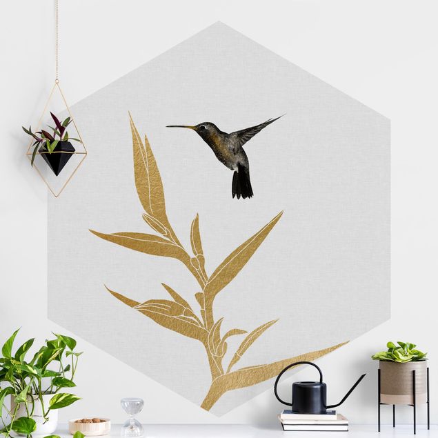 Dekoracja do kuchni Koliber i złoty kwiat tropikalny II