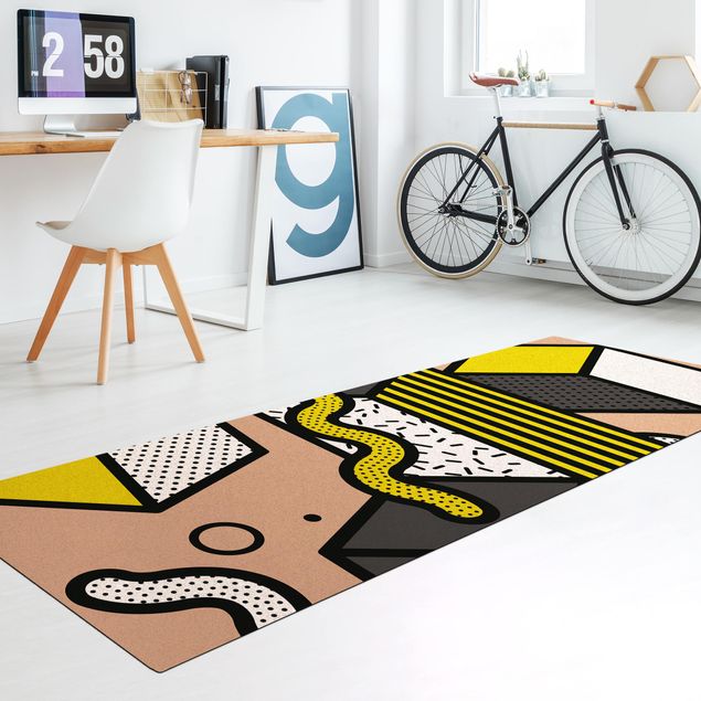 nowoczesny dywan Kompozycja Neo Memphis Żółty i szary