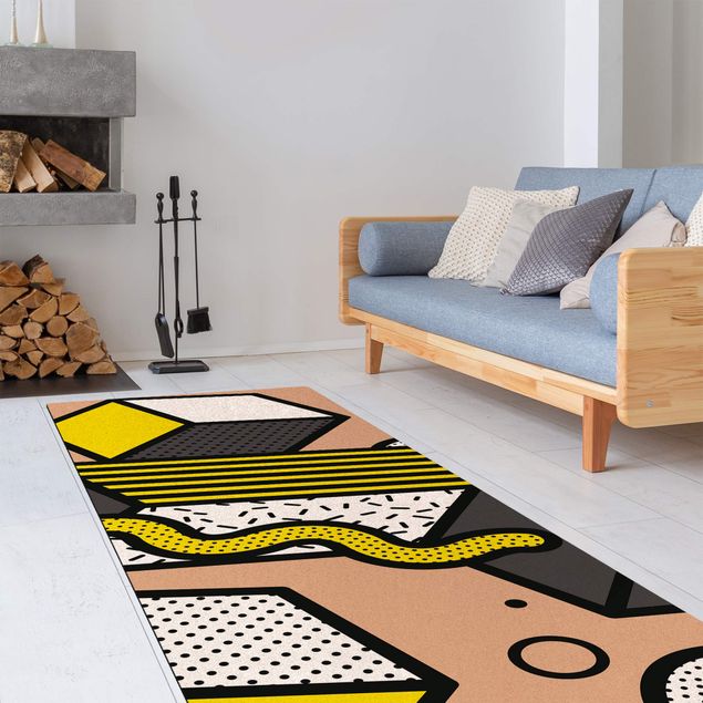 chodnik dywanowy Kompozycja Neo Memphis Żółty i szary