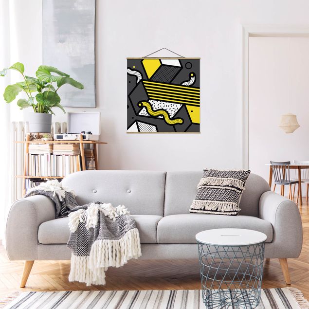 żółty obraz Kompozycja Neo Memphis Żółty i szary