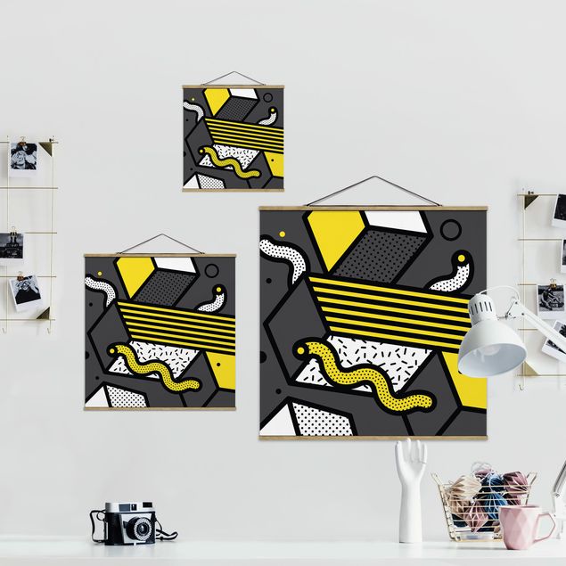 Obrazy na ścianę Kompozycja Neo Memphis Żółty i szary