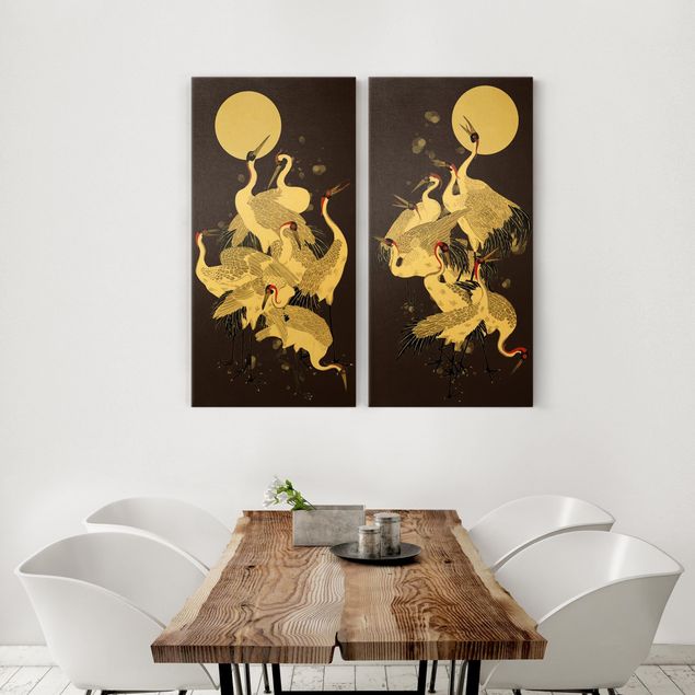 Obrazy zwierzęta Żurawie przed Moon Duo