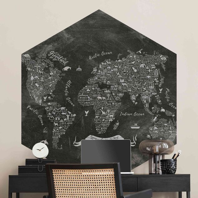 Fototapeta czarno biała Kredka typograficzna Mapa świata