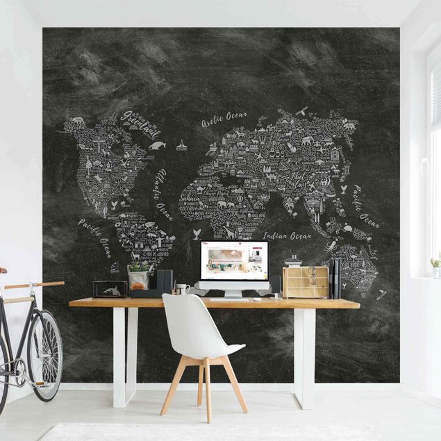 Tapeta biało czarna Kredka typograficzna Mapa świata