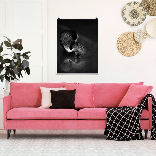Obrazy do salonu Korona żurawia kokarda czarno-biały