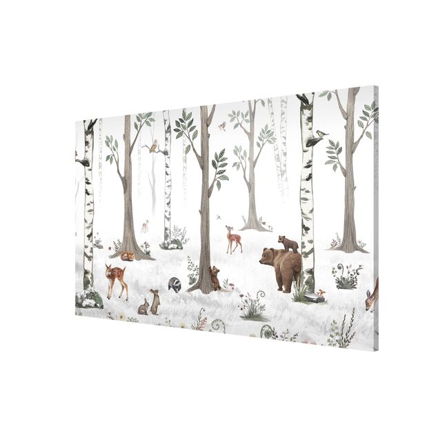 Obrazy nowoczesny Cichy biały las ze zwierzętami