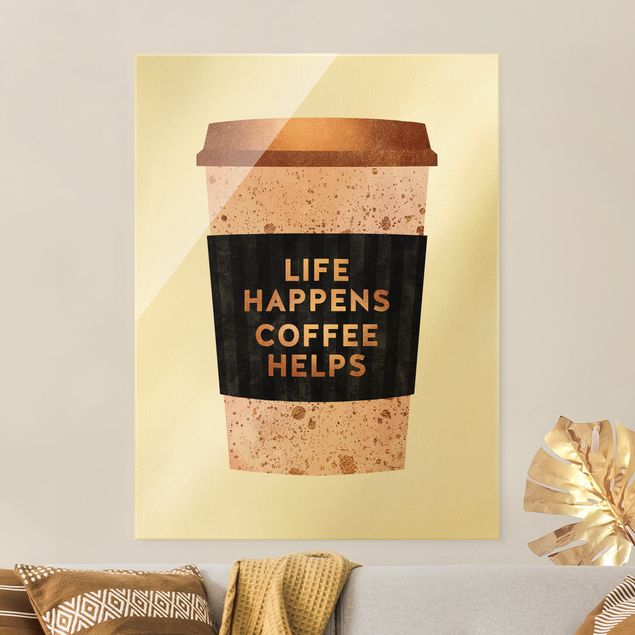 Obrazy z kawą Life Happens Coffee Helps Złoto