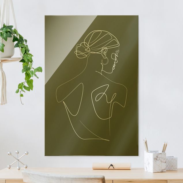 Dekoracja do kuchni Line Art - Kobieta z zielonymi plecami