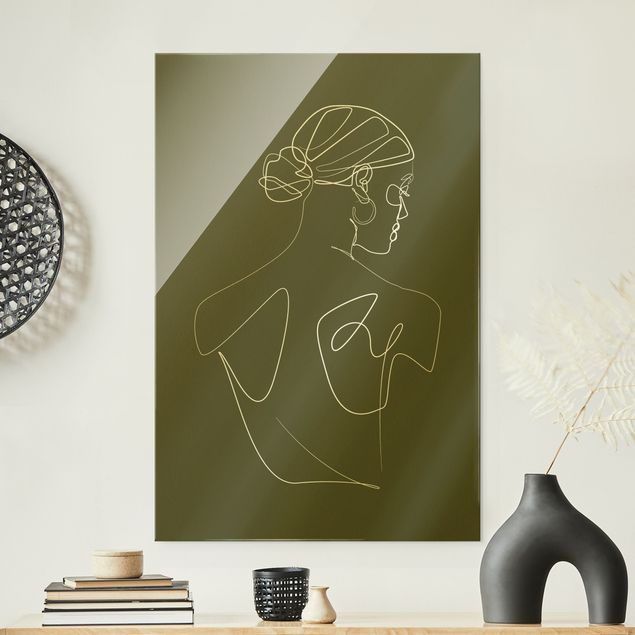 Obrazy na szkle portret Line Art - Kobieta z zielonymi plecami