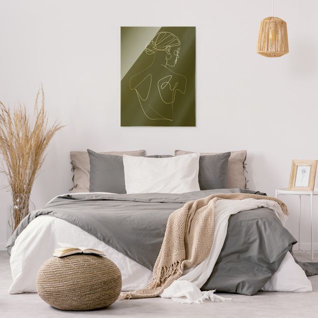 Obraz na szkle - Line Art - Kobieta z zielonymi plecami
