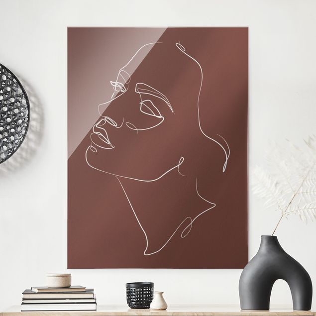 Obrazy na szkle portret Line Art - Kobieta śniąca twarz czerwona