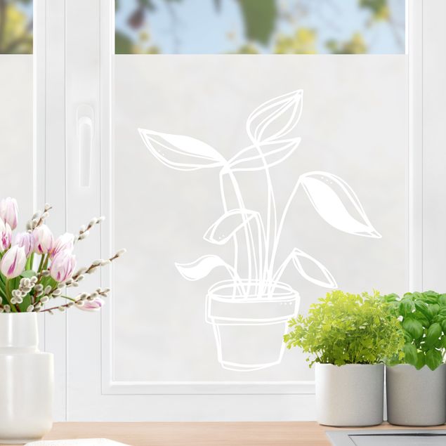 Folia okienna do salonu Line Art - Small Potted Plant